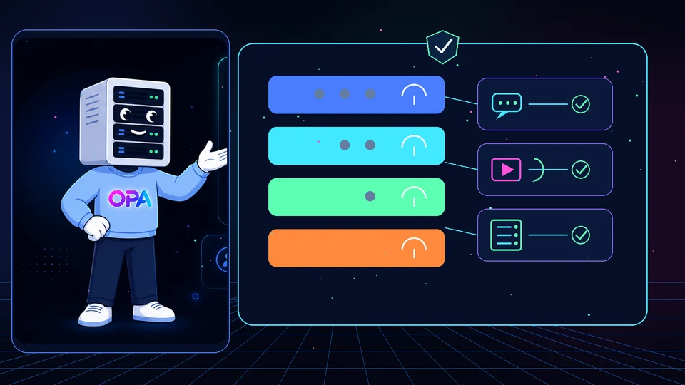 OPA mascot in front of a representation of the AI Act’s risk levels and several professional uses of artificial intelligence