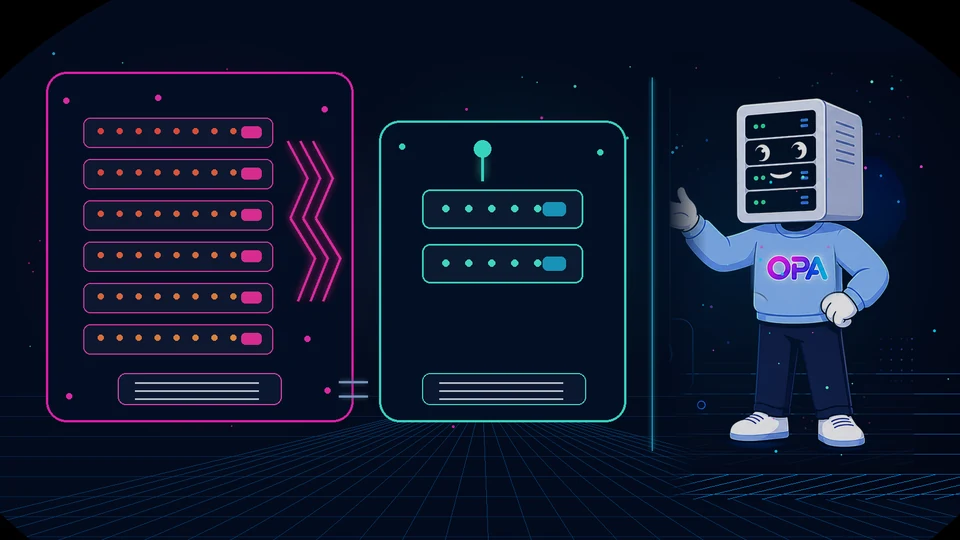Comparison between an oversized AI infrastructure and a compact local server producing the same result