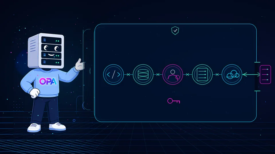 OPA mascot presenting a protected, portable and reversible software and IT architecture
