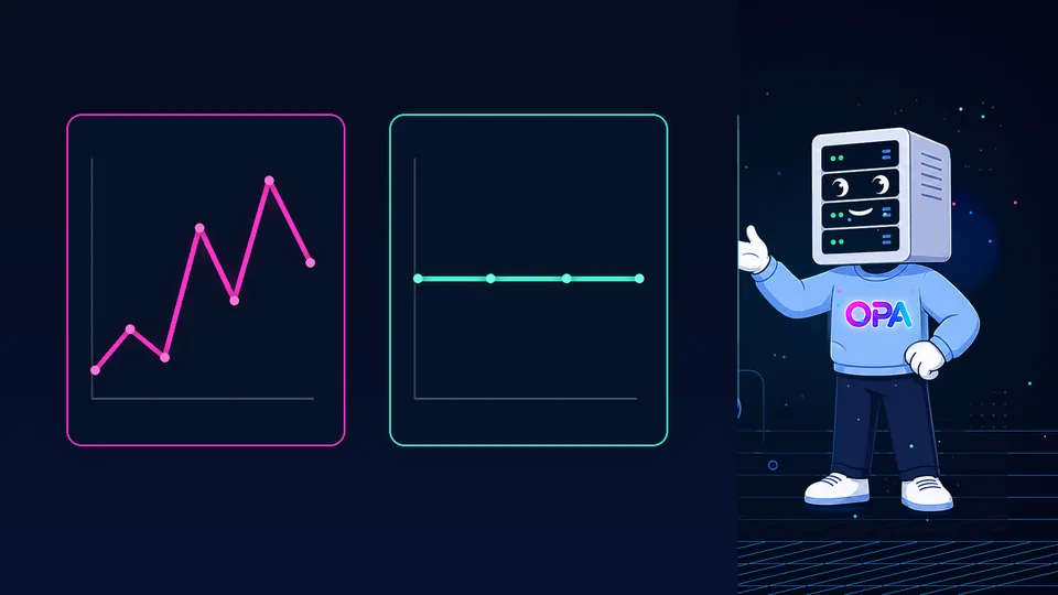OPA mascot to the right of two charts comparing variable token spending with a stable fixed cost