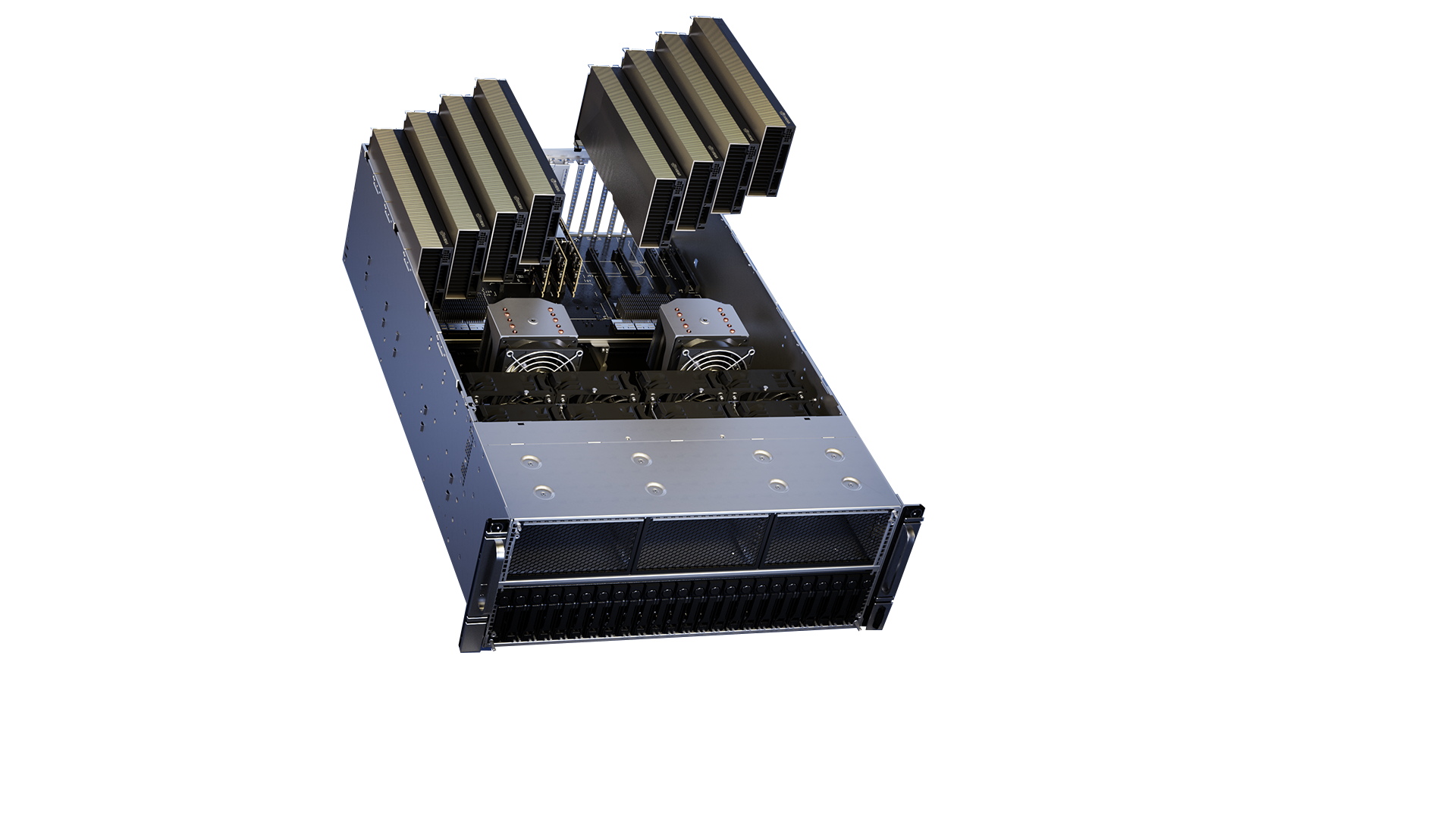 Serveur GPU ouvert placé à côté du titre infrastructure IA